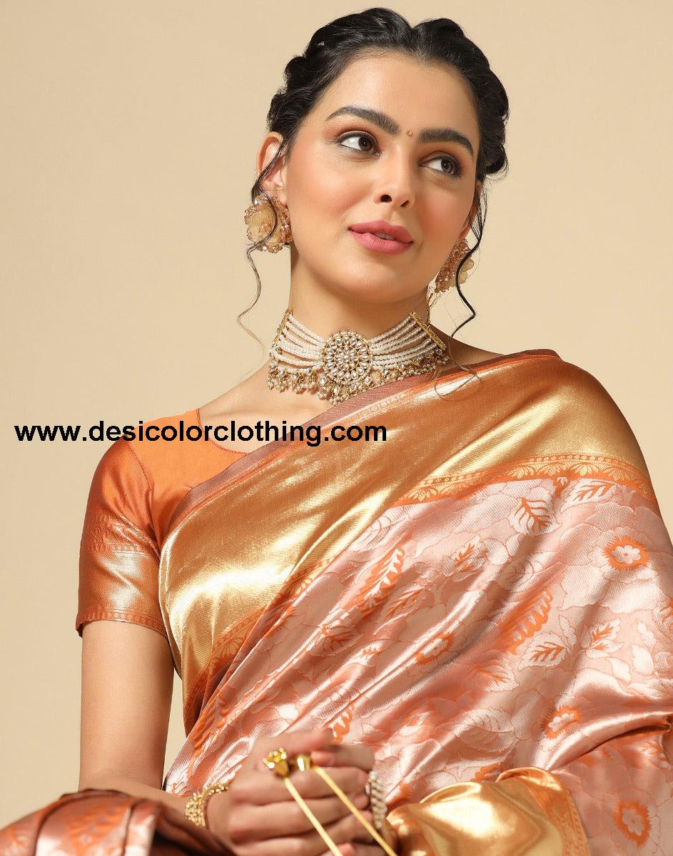 Rust Orange Banarasi Silk Saree