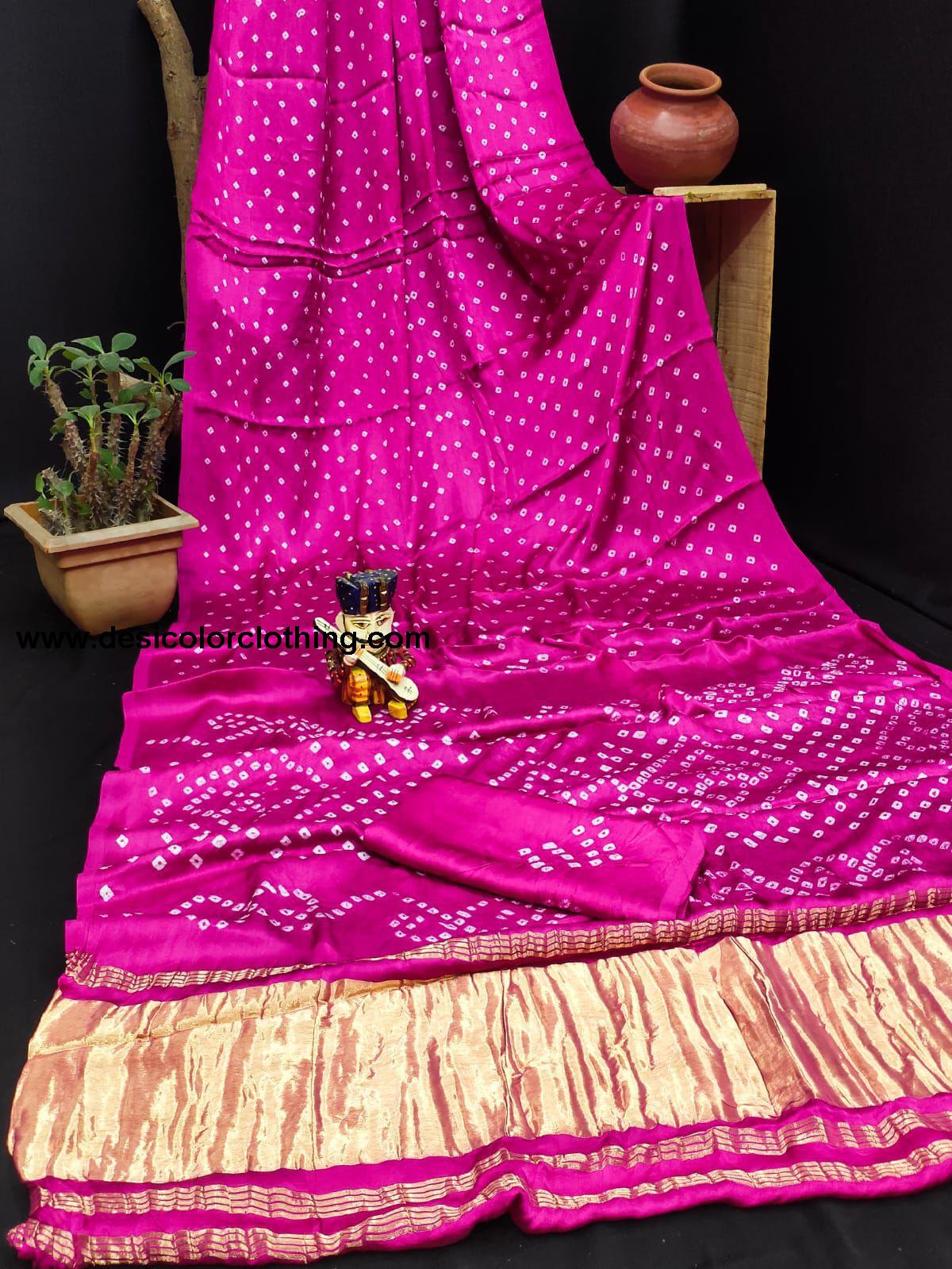 Gajji Silk Pallu Lagdi Patta Saree with Hand Block Print