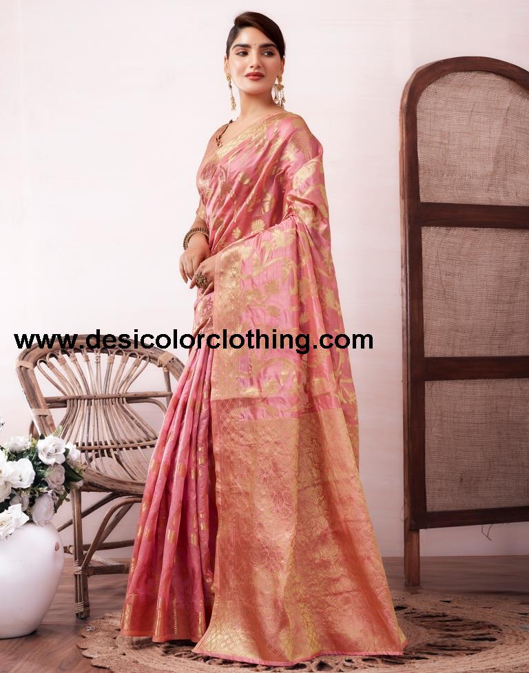 Dusty Pink Organza Woven Saree