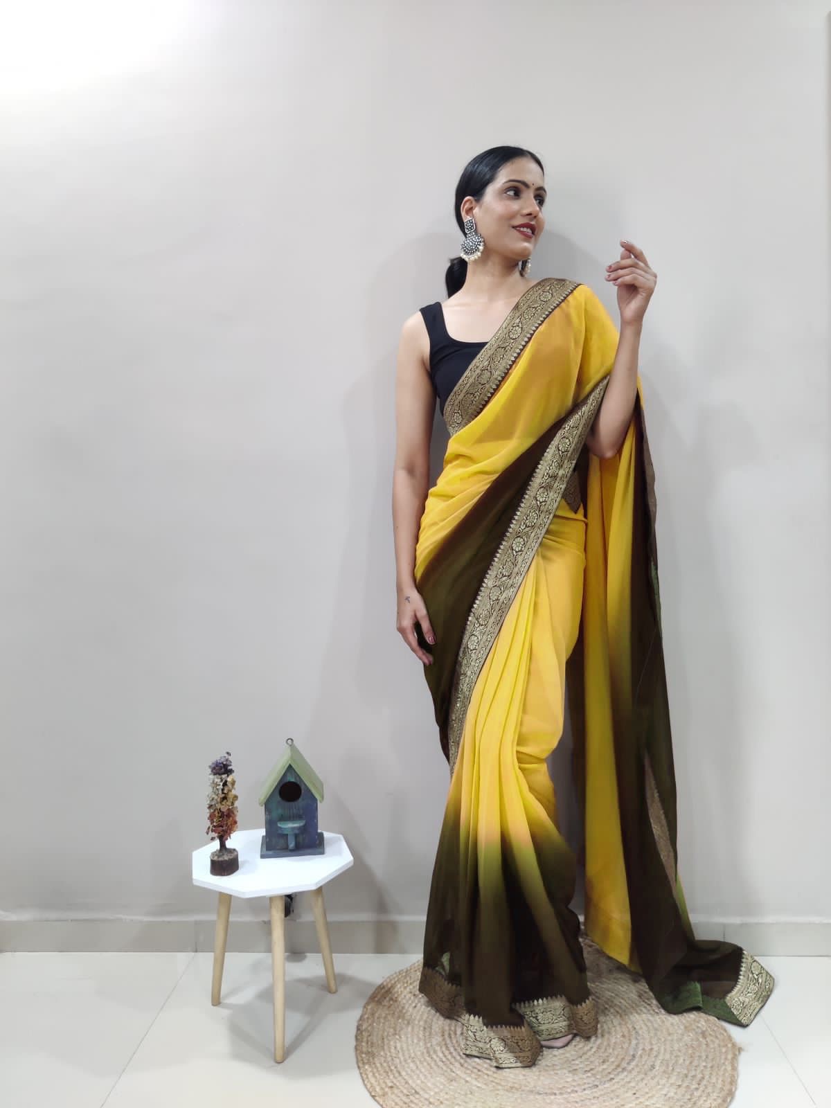 Designer Soft Georgette Ready-Made Sarees | Pre-Stitched Sarees Online DesiColorClothing