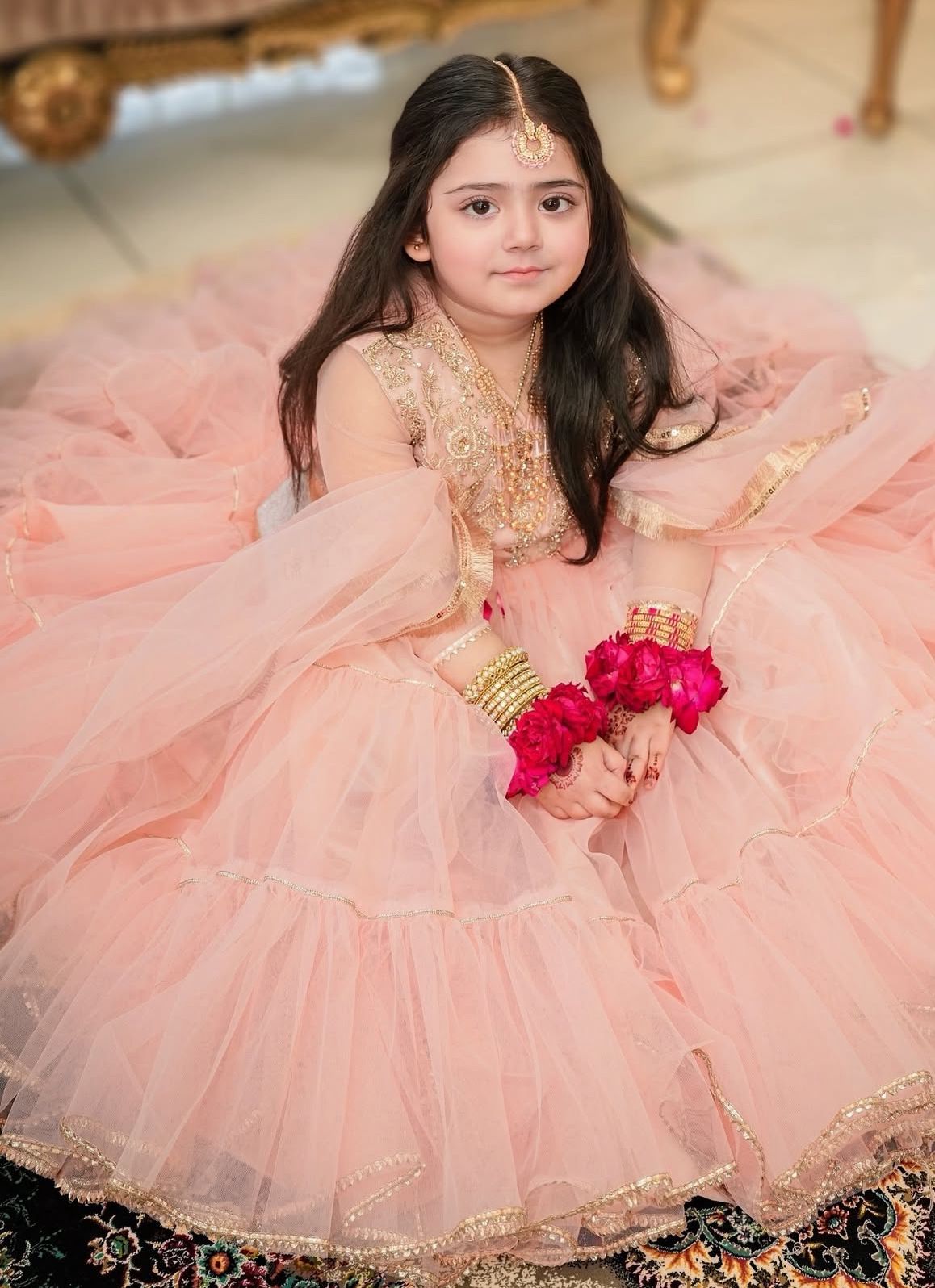 Product Image - Designer Lahenga-Choli Set for Girls with Butterfly Net