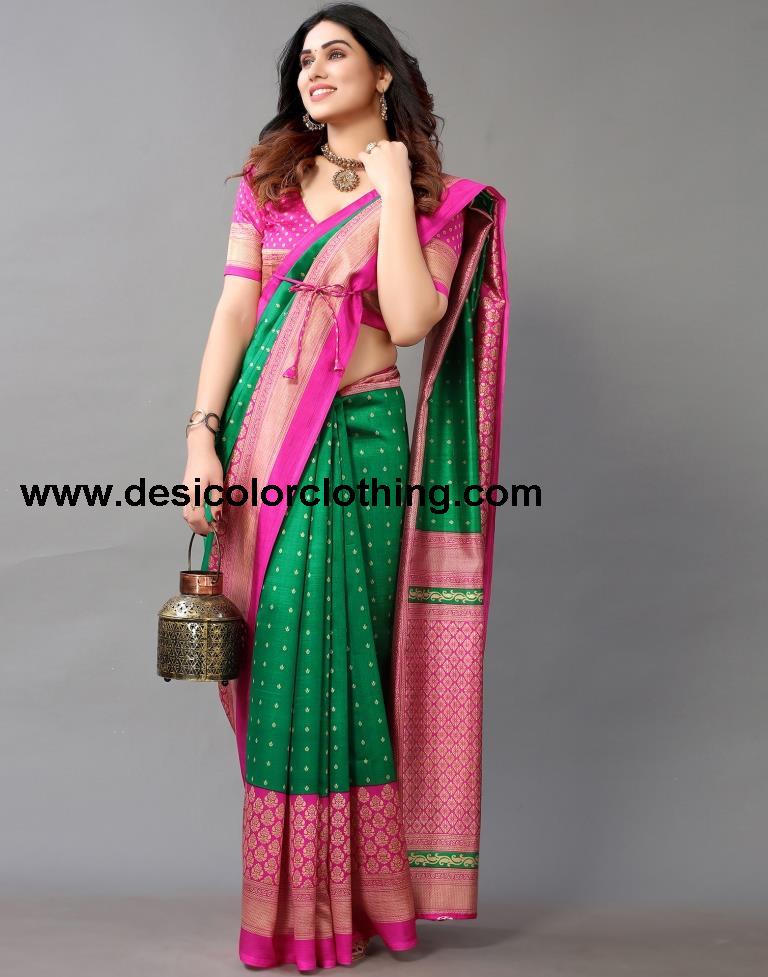 Green And Beige Silk Saree