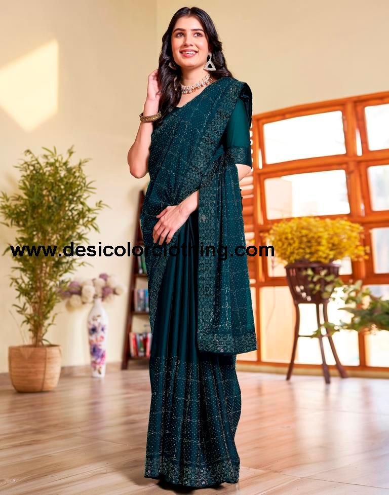 Sea Blue Georgette Plain Saree
