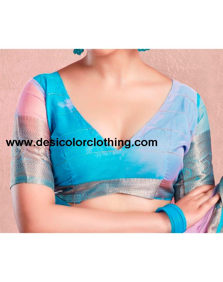 Blue Orgenza Printed Saree