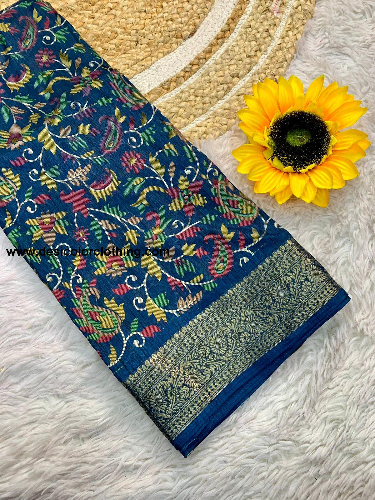 Beautiful Dola Silk Saree with Floral Design and Contrast Weaving