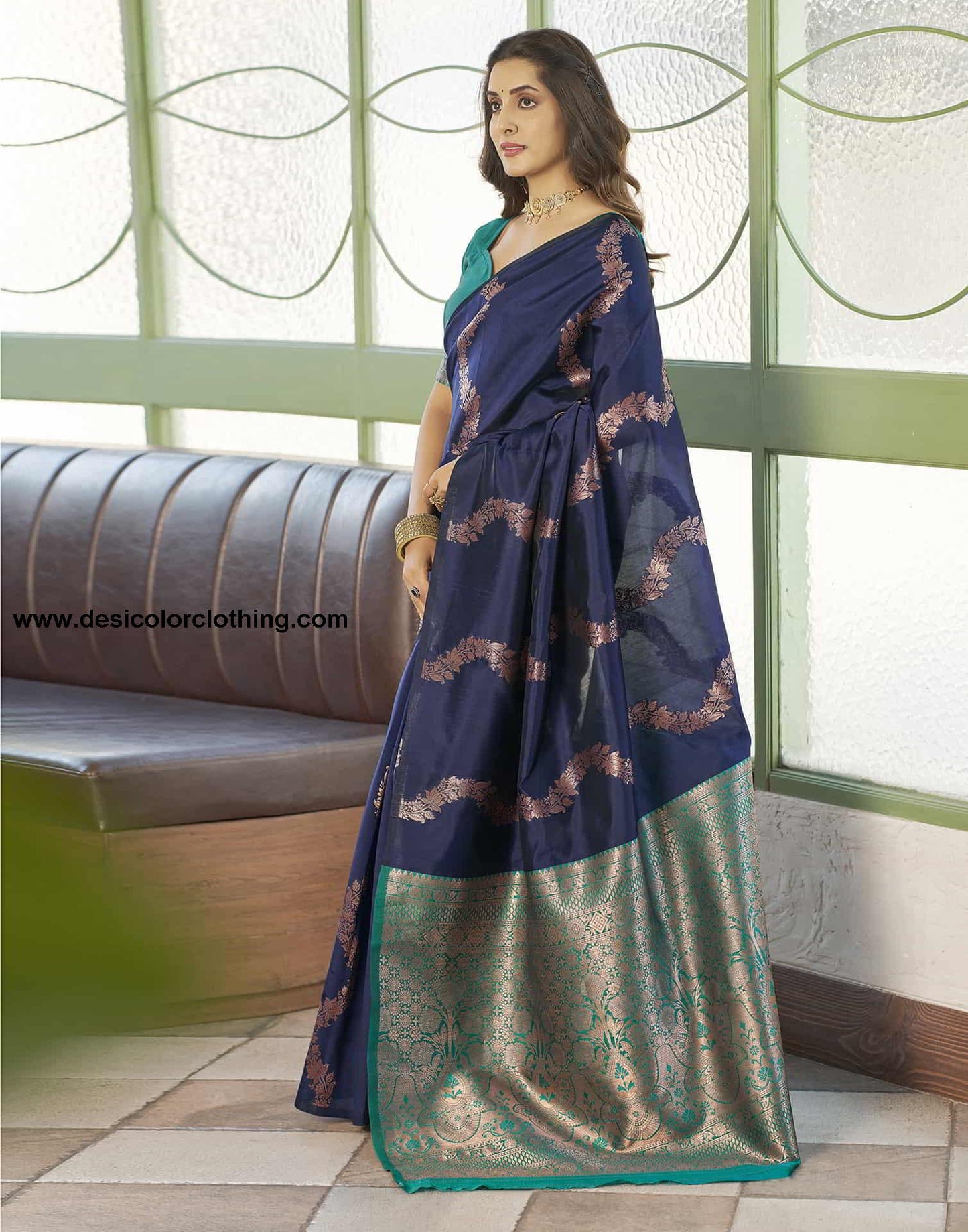 Blue Banarasi Silk Woven Saree
