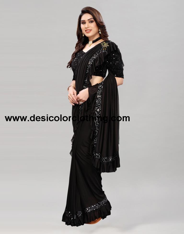 Black Coloured Lycra Dyed Saree | SLV2190S104