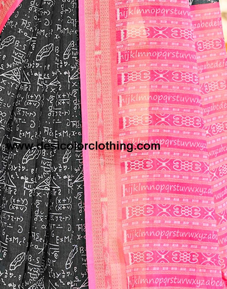 Dark Grey Linen Printed Saree