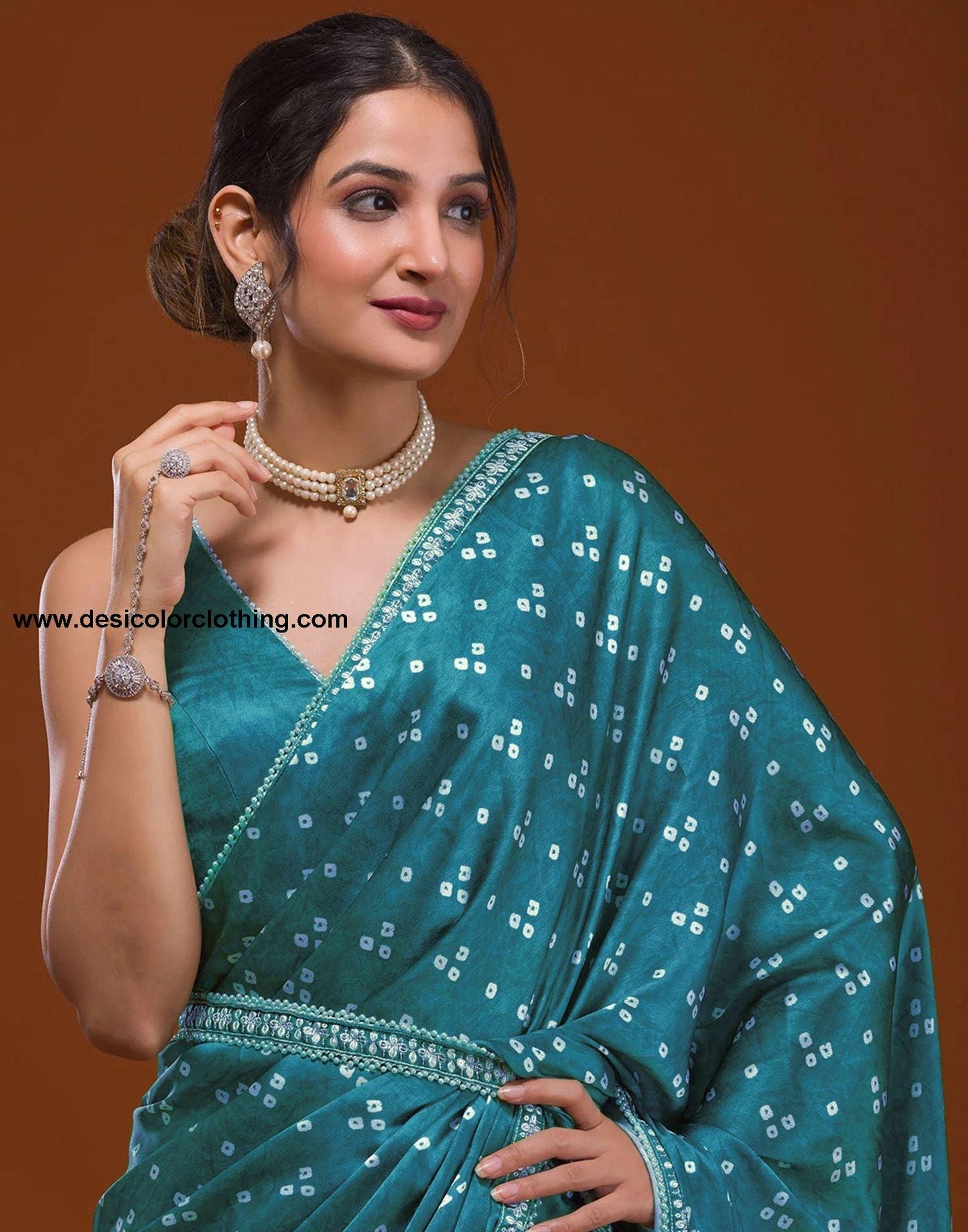 Rama Green Silk Bandhani Saree