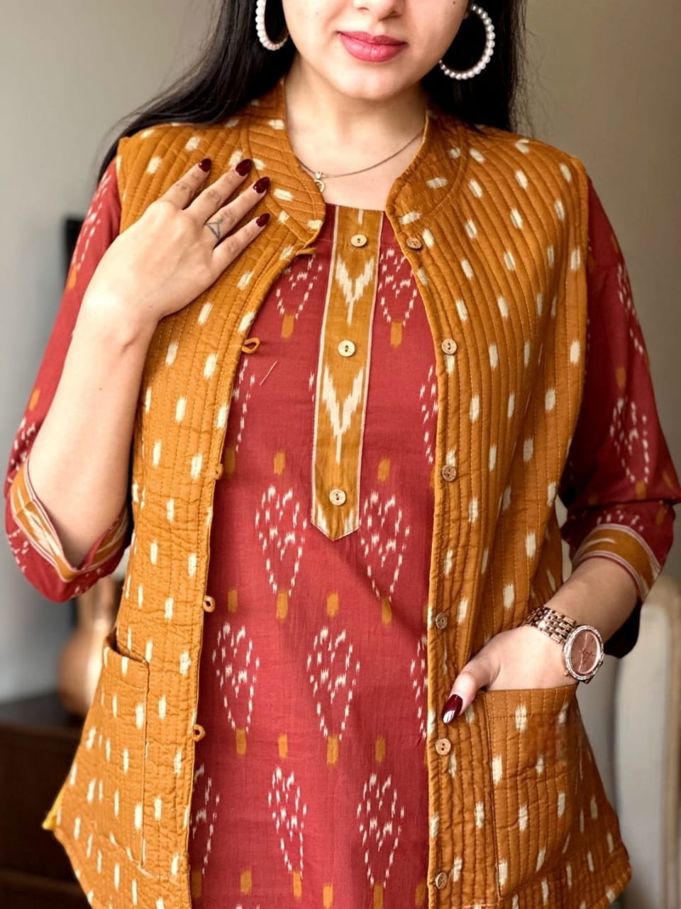 Product Image - Voluminous Jacket Suit Set - Elegant Cotton Ethnic Wear