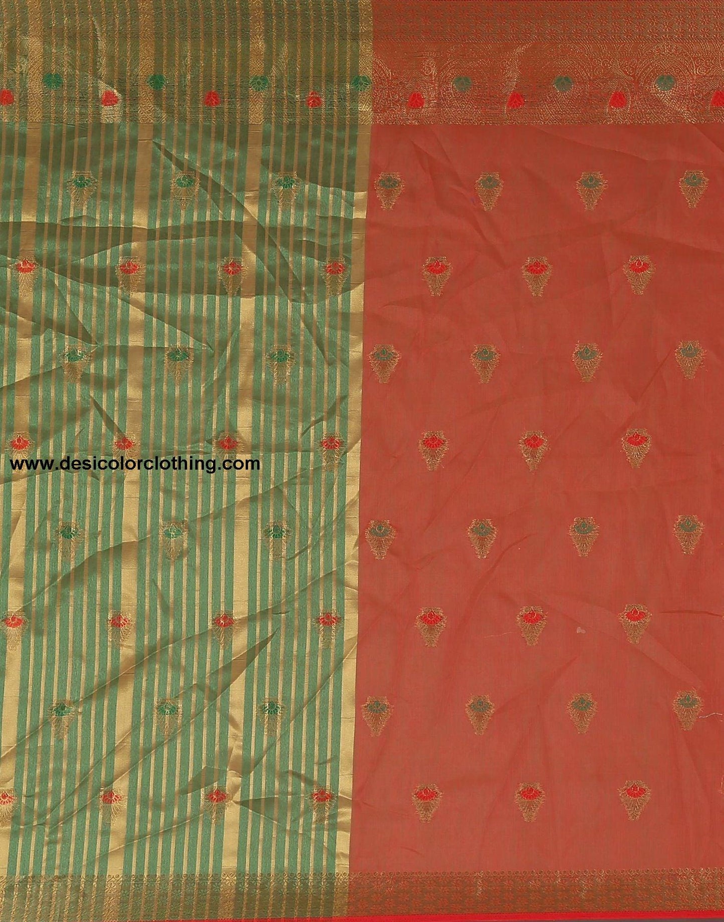 Dark Green Plain Cotton Saree