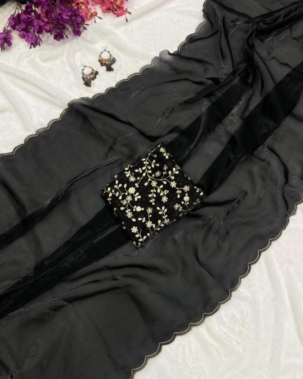 Product Image - Designer Jimichu Soft Saree with Aari Border and Sequins Work