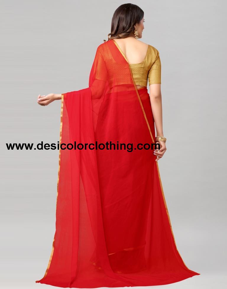 Red Plain Chiffon Saree
