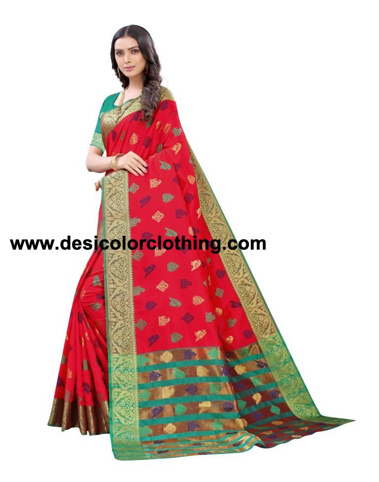 Red Coloured Poly Silk Jacquard Partywear saree