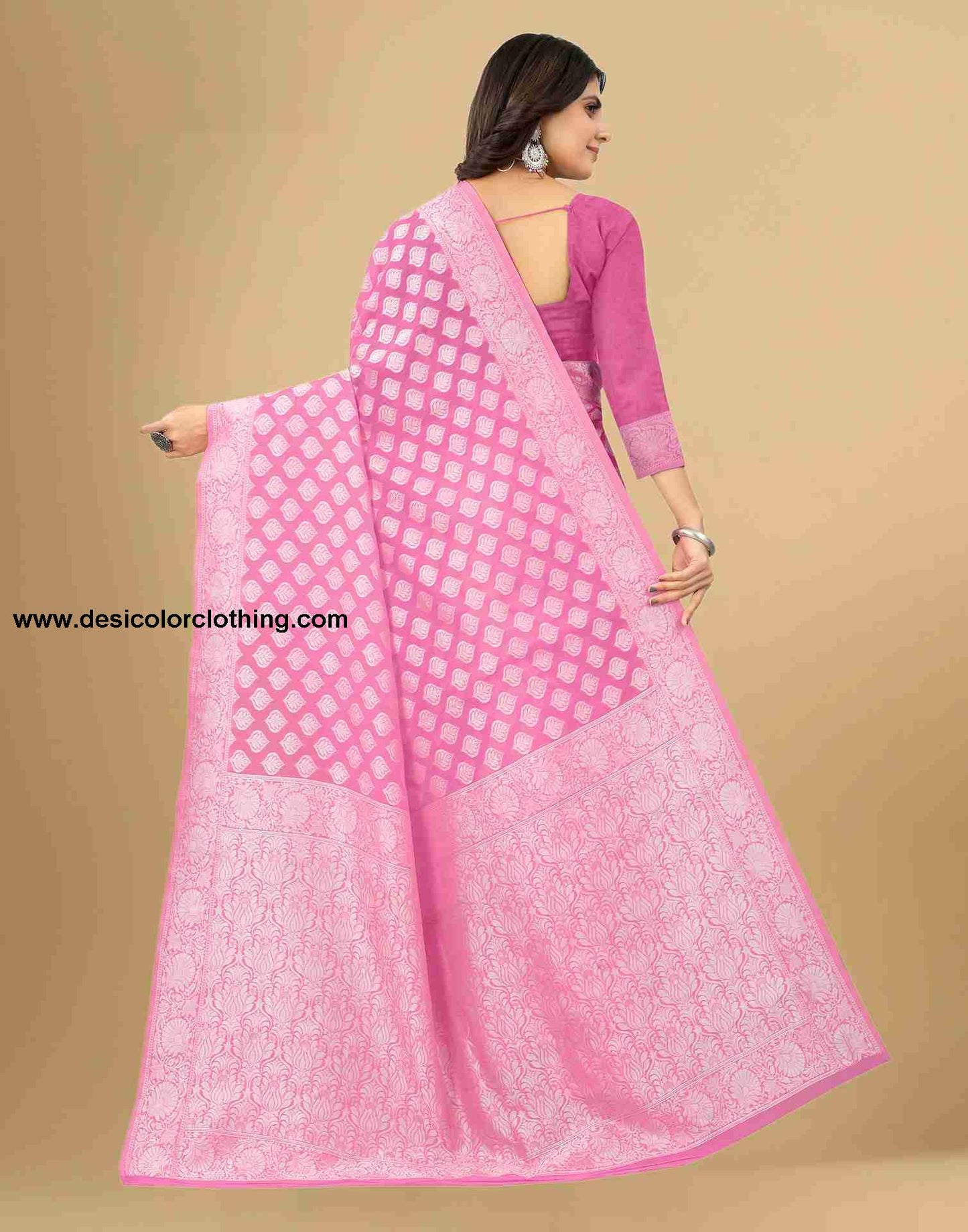 Pink Cotton Plain Saree