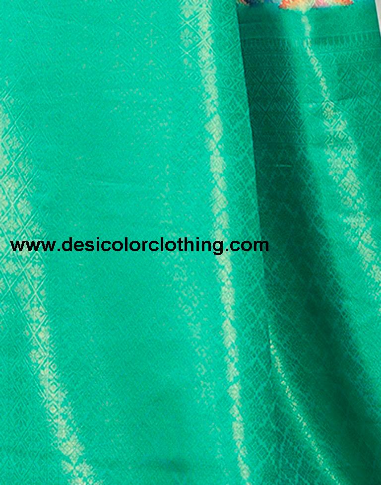 Turquoise Silk Printed Ready To Wear