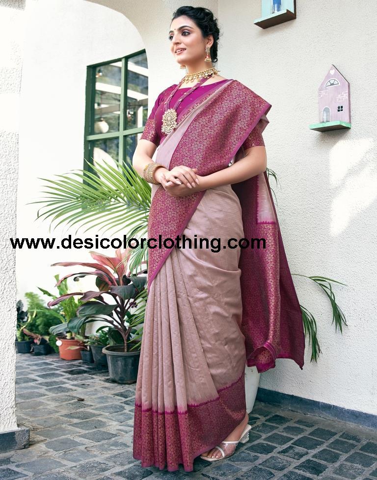Dusty Pink Silk Woven Sarees
