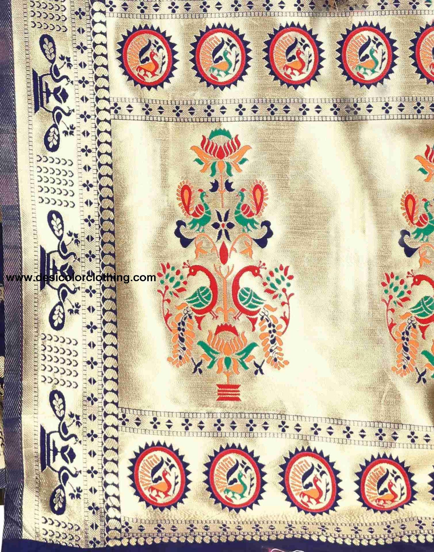 Elegant Navy Blue Silk Saree with Golden Woven Design