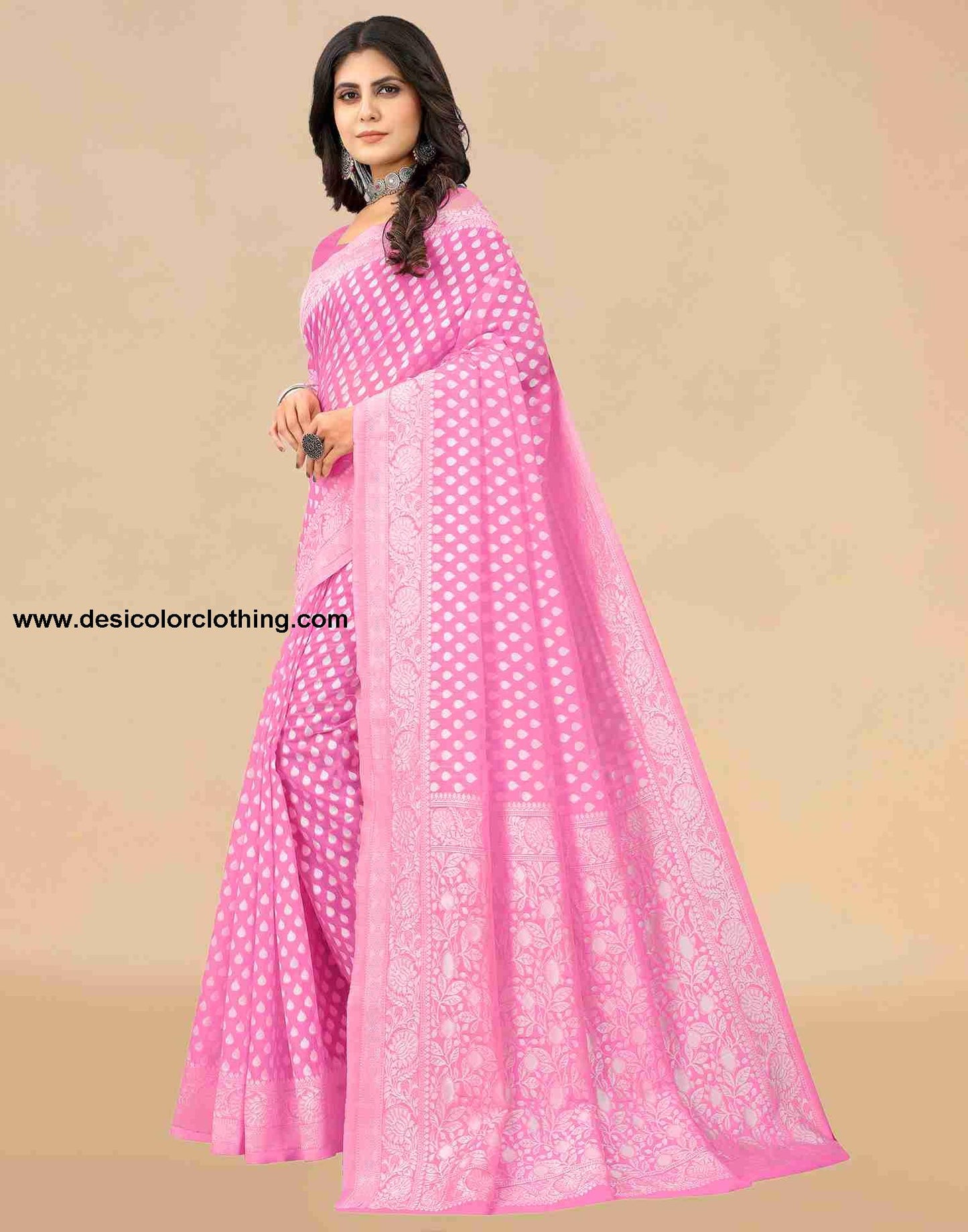 Pink Cotton Plain Saree