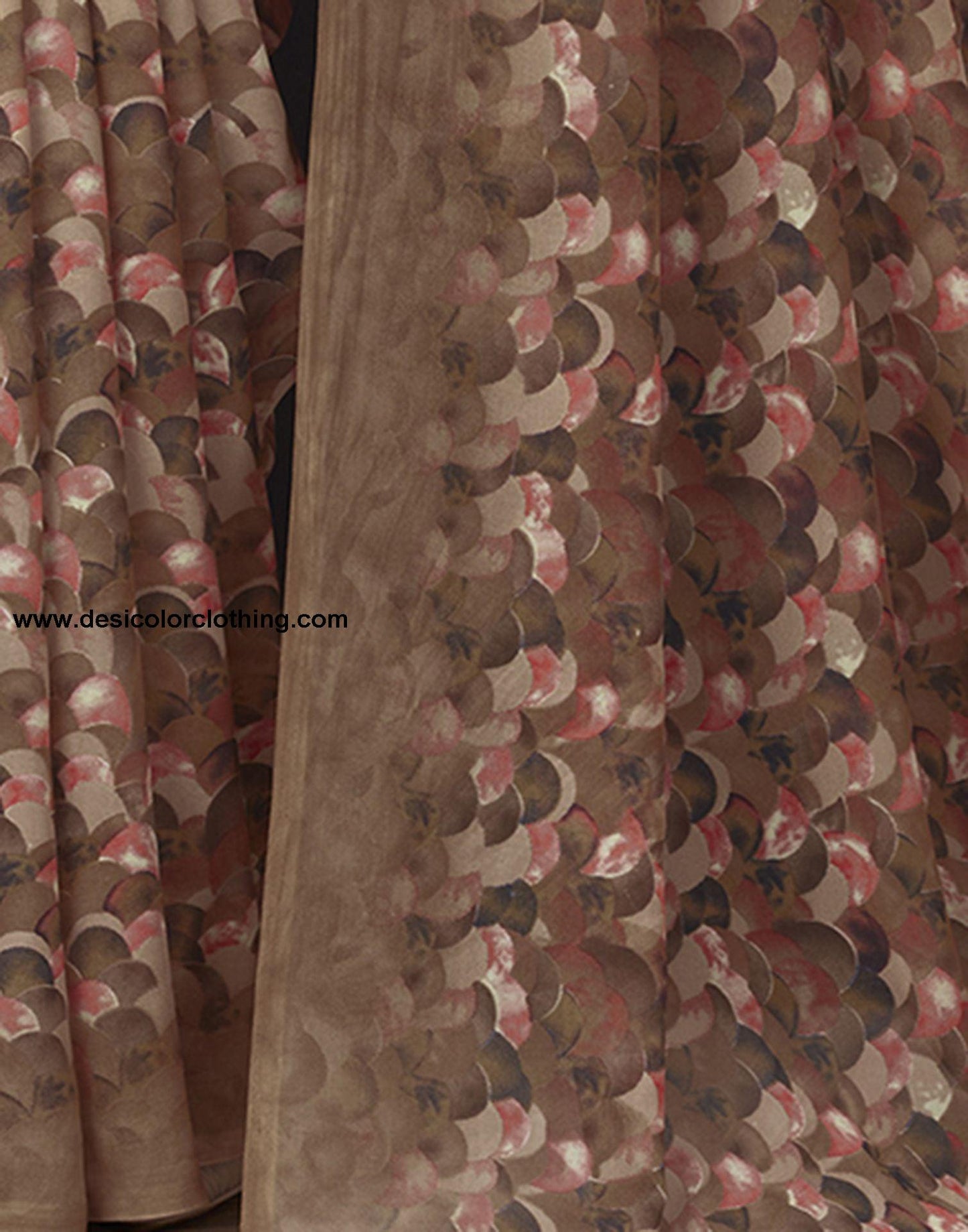 Brown Printed Georgette Saree