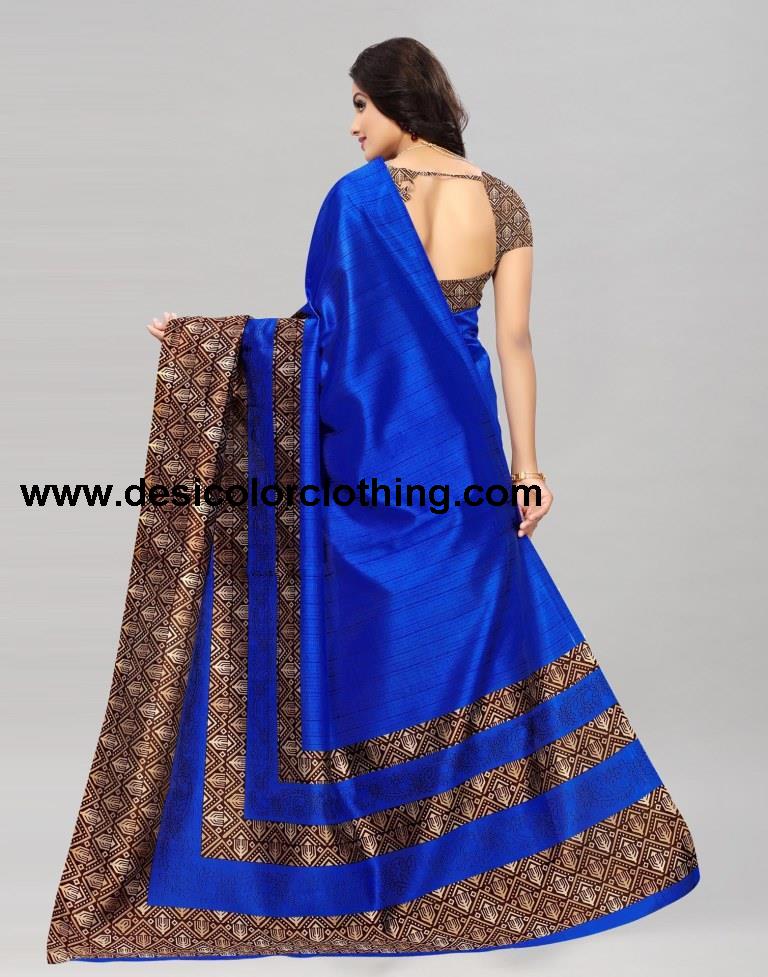 Blue Coloured Poly Silk Printed Saree