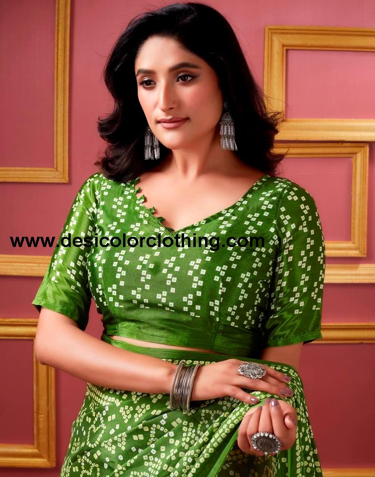 Green Silk Bandhani Saree