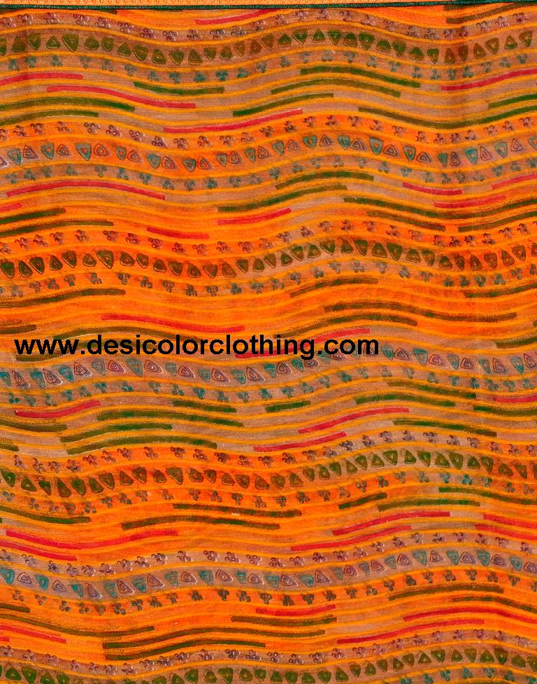 Orange Chiffon Printed Saree