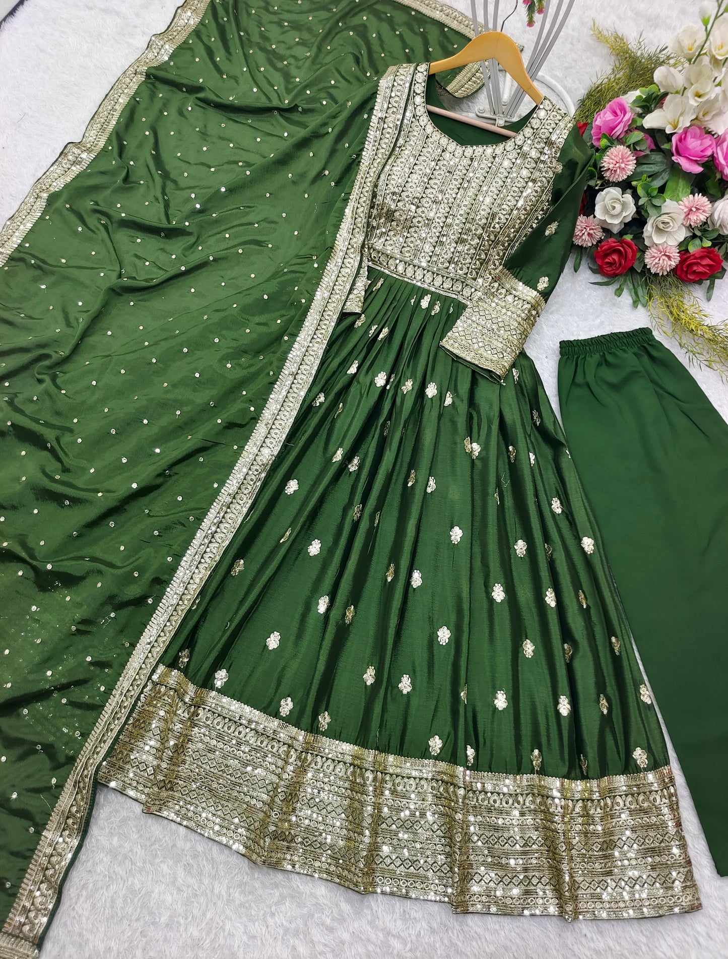 Product Image - New Mendi Rasam Gown - Pent Dupatta Set | Fully Stitched Ready To Wear