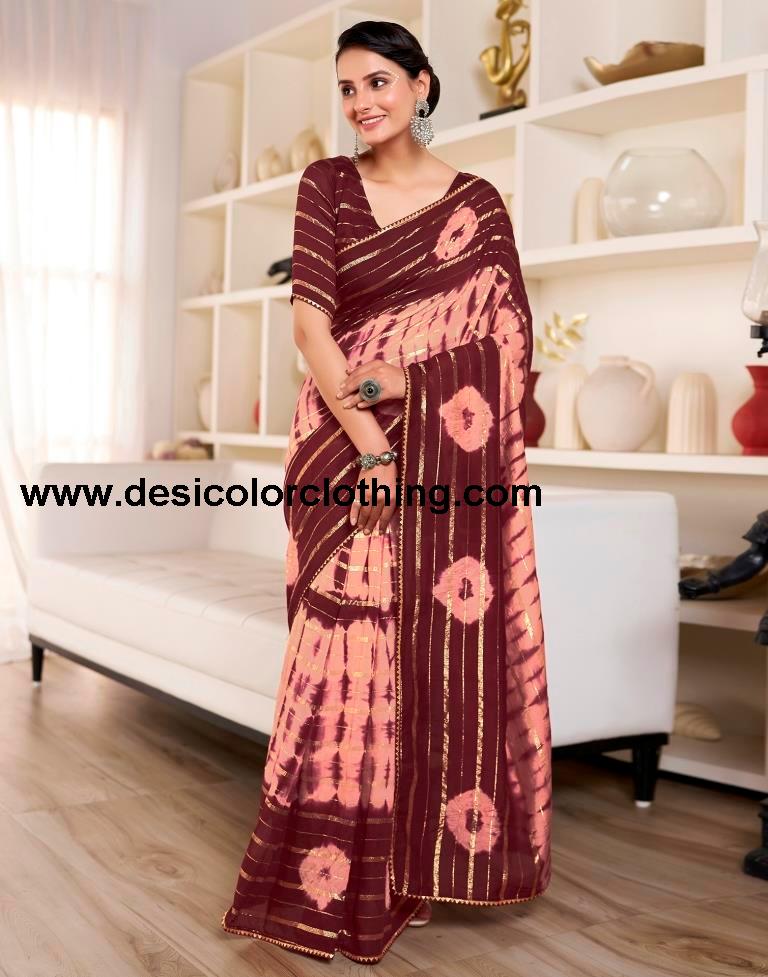 Peach Chanderi Printed Ready To Wear