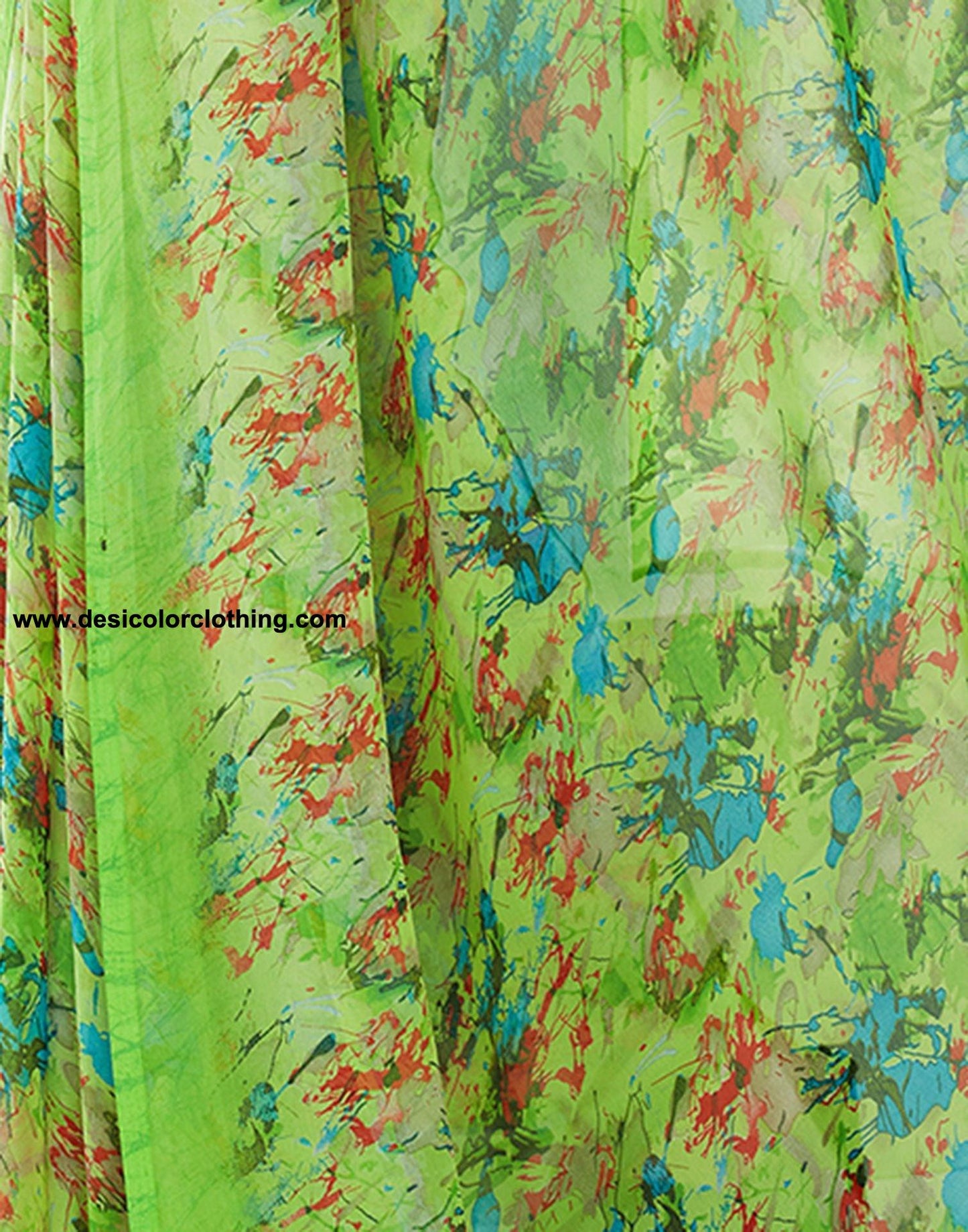 Parrot Green Printed Georgette Saree