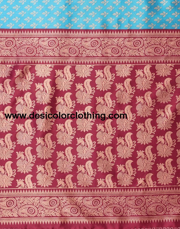 Blue Printed Silk Saree