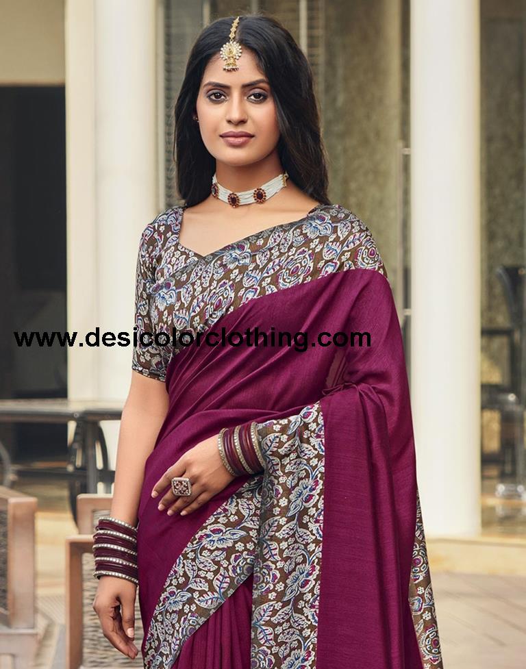 Peanut Brown Silk Printed Saree