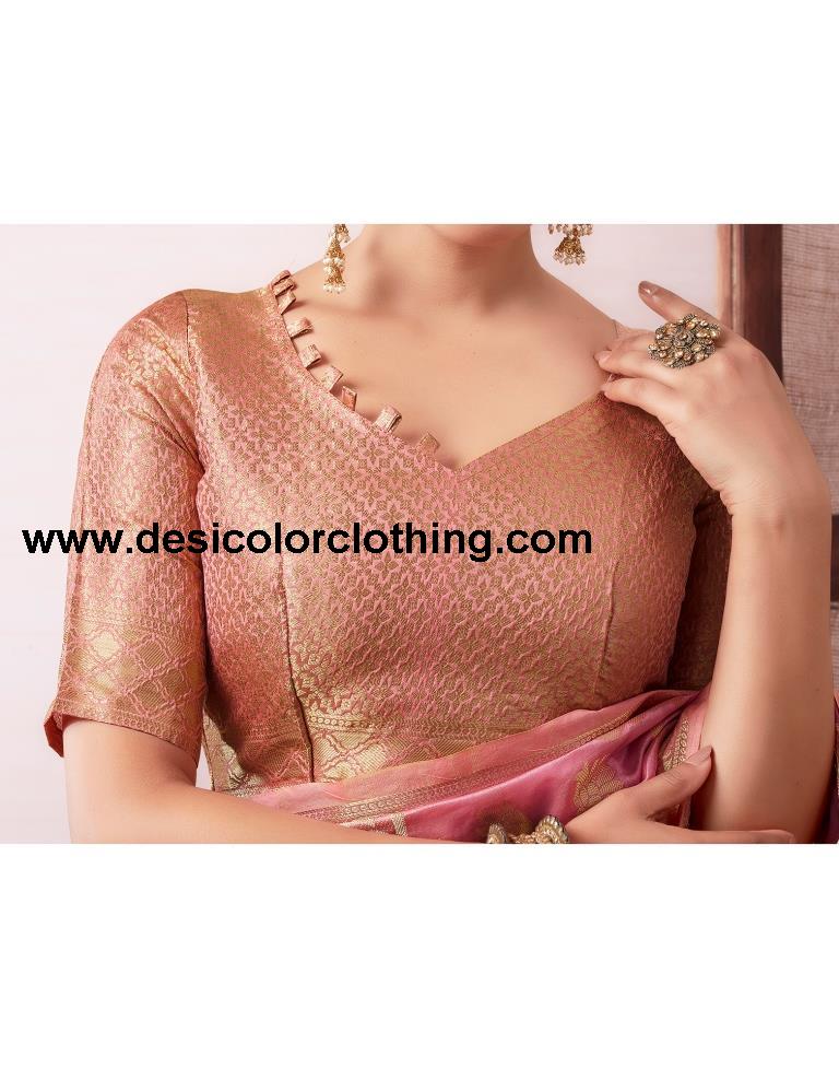 Dusty Pink Organza Woven Saree