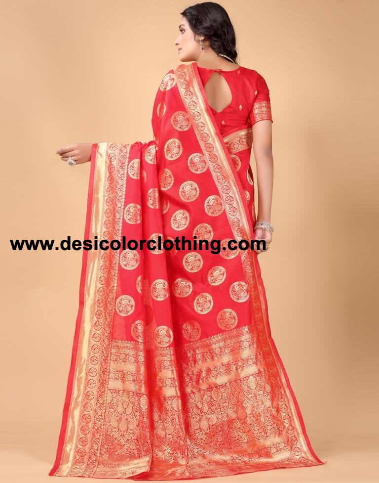 red saree with golden blouse