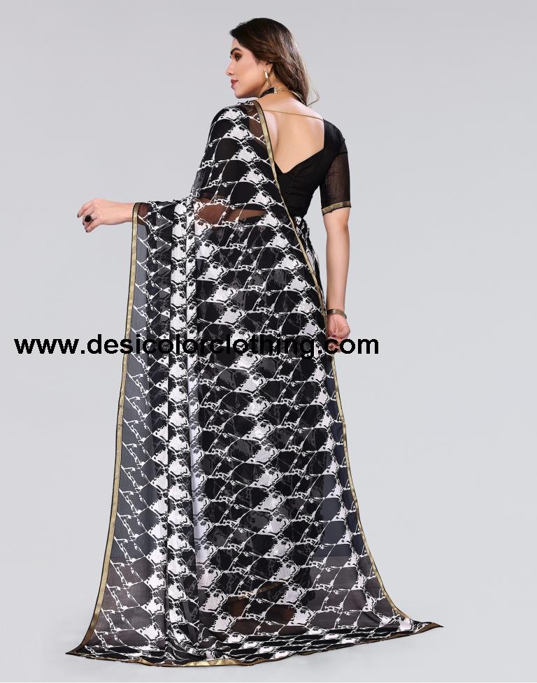 Black Printed Chiffon Saree
