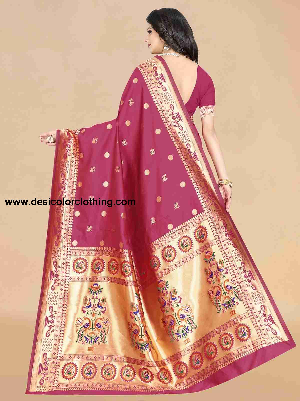 Pink Silk Plain Saree