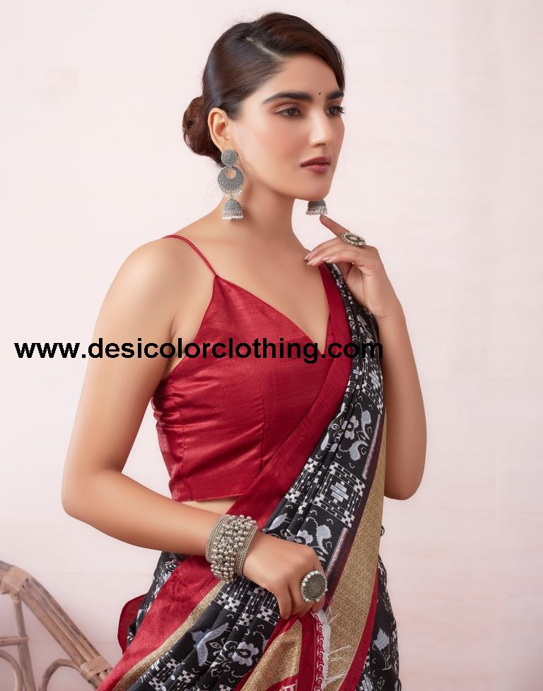 Black Silk Printed Saree