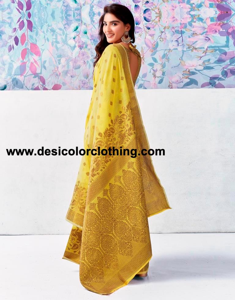 Yellow Silk Plain Saree