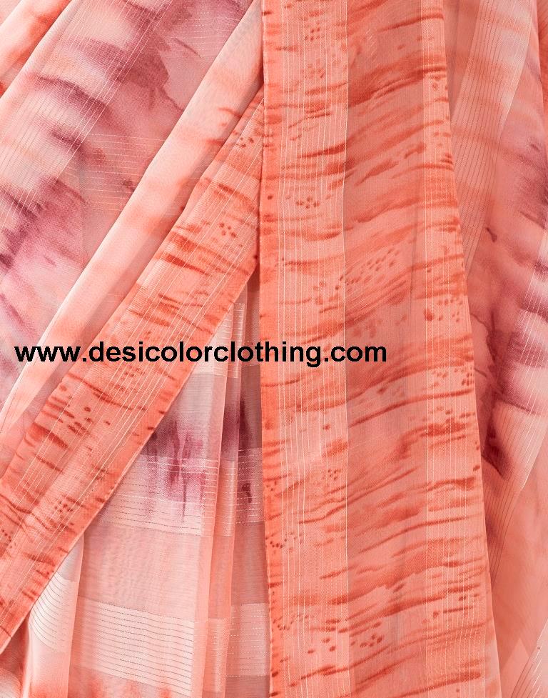 Light Peach Georgette Printed Ready to Wear Saree