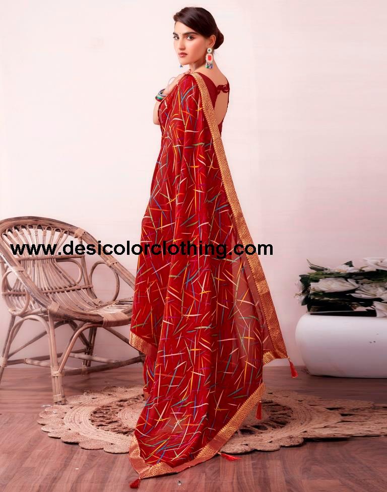 Red Renial Printed Saree