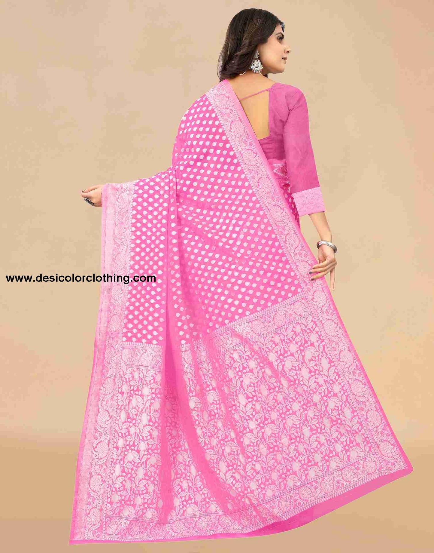Pink Cotton Plain Saree