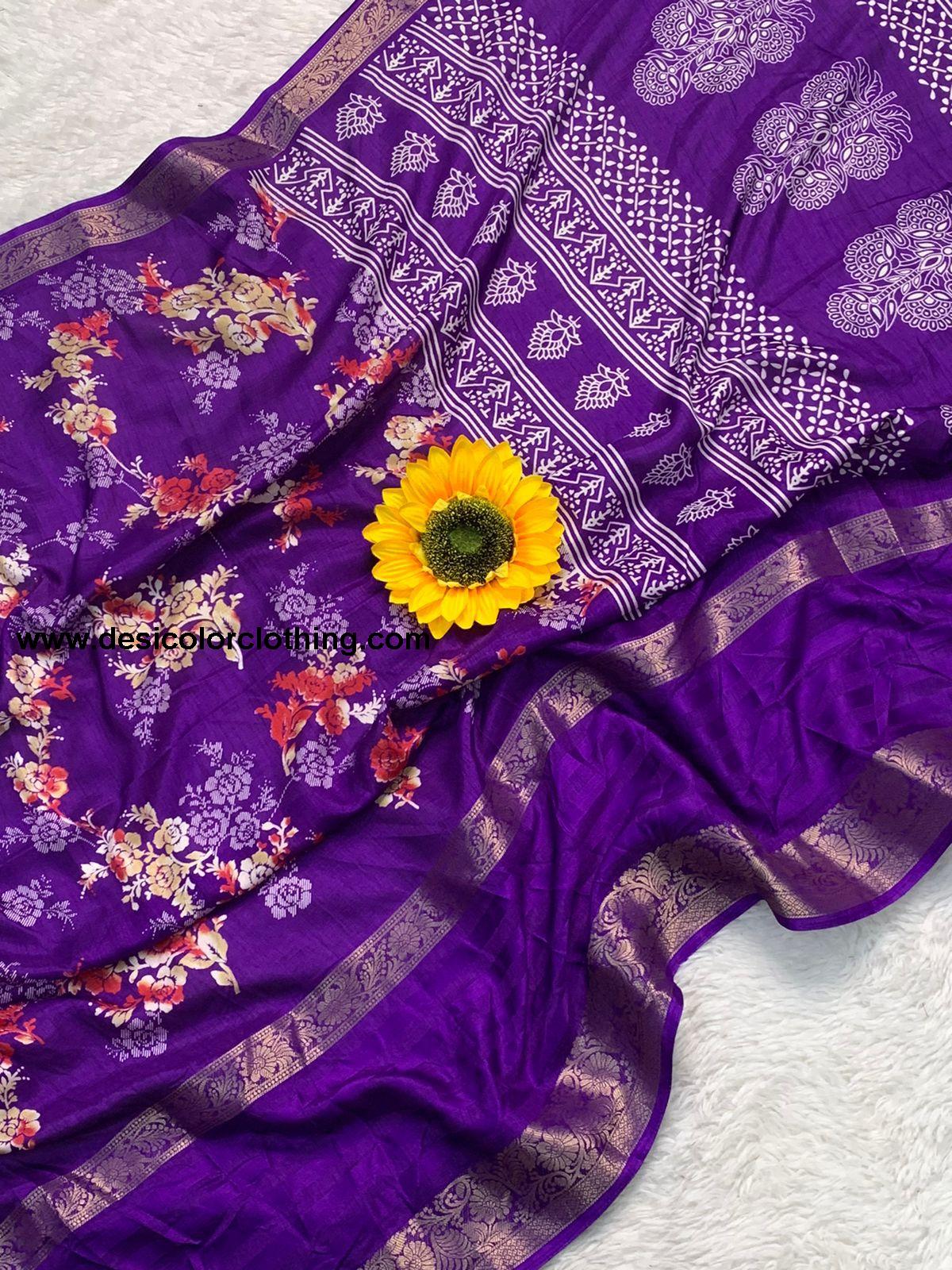 Beautiful Dola Silk Saree with Floral Design and Contrast Weaving