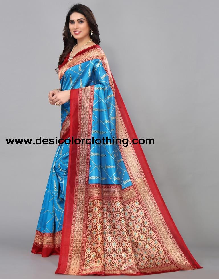 Sky Blue Banarasi Silk Saree