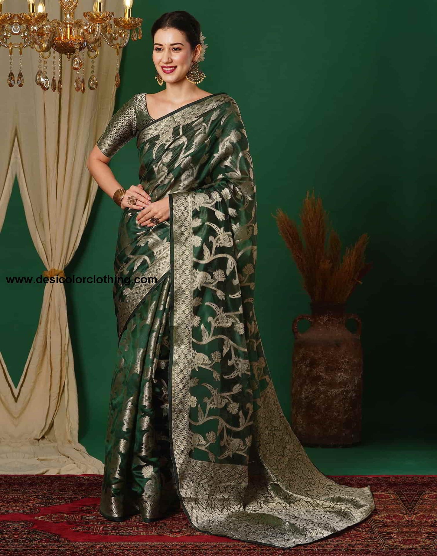 Green Banarasi Silk Woven Saree