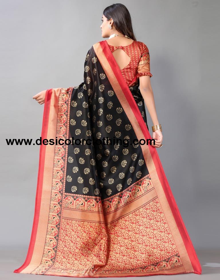 Black Printed Silk Saree