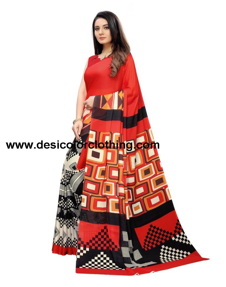 Red Coloured Georgette Digital Printed Casual saree