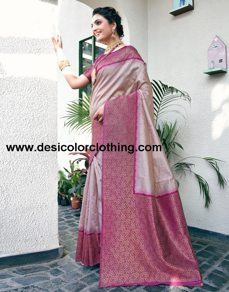 Dusty Pink Silk Woven Sarees