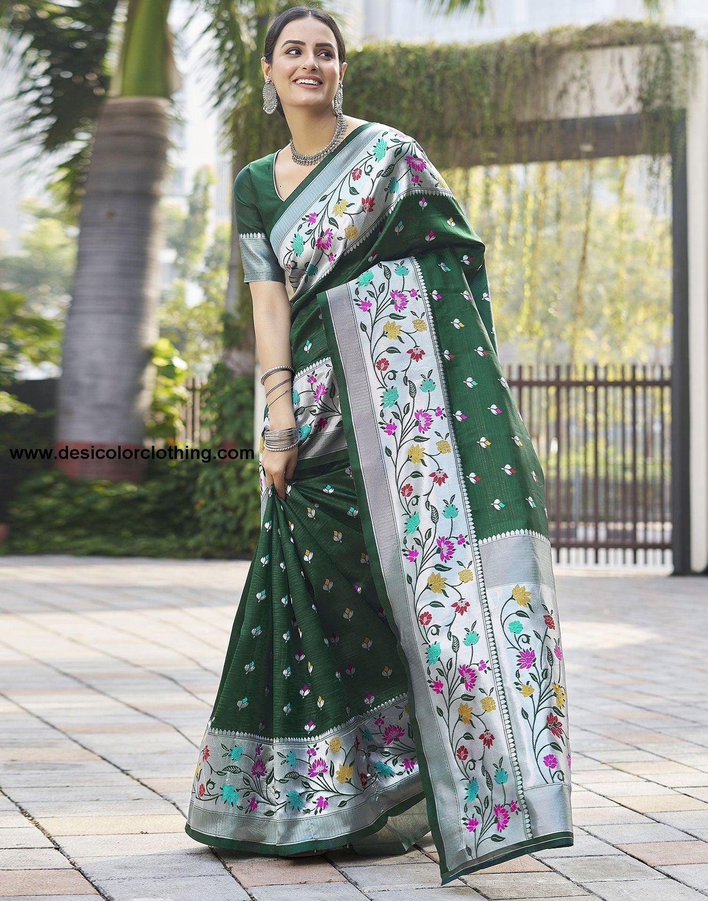 Silver Jacquard Silk Saree