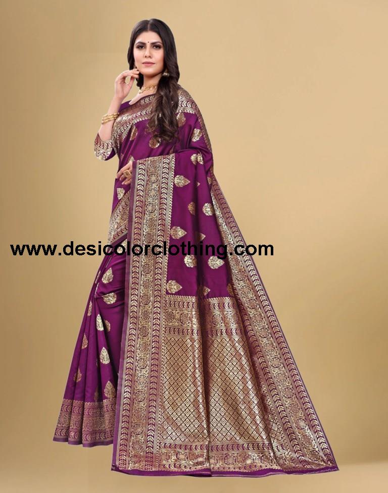 Purple Jacquard Banarasi Silk Saree