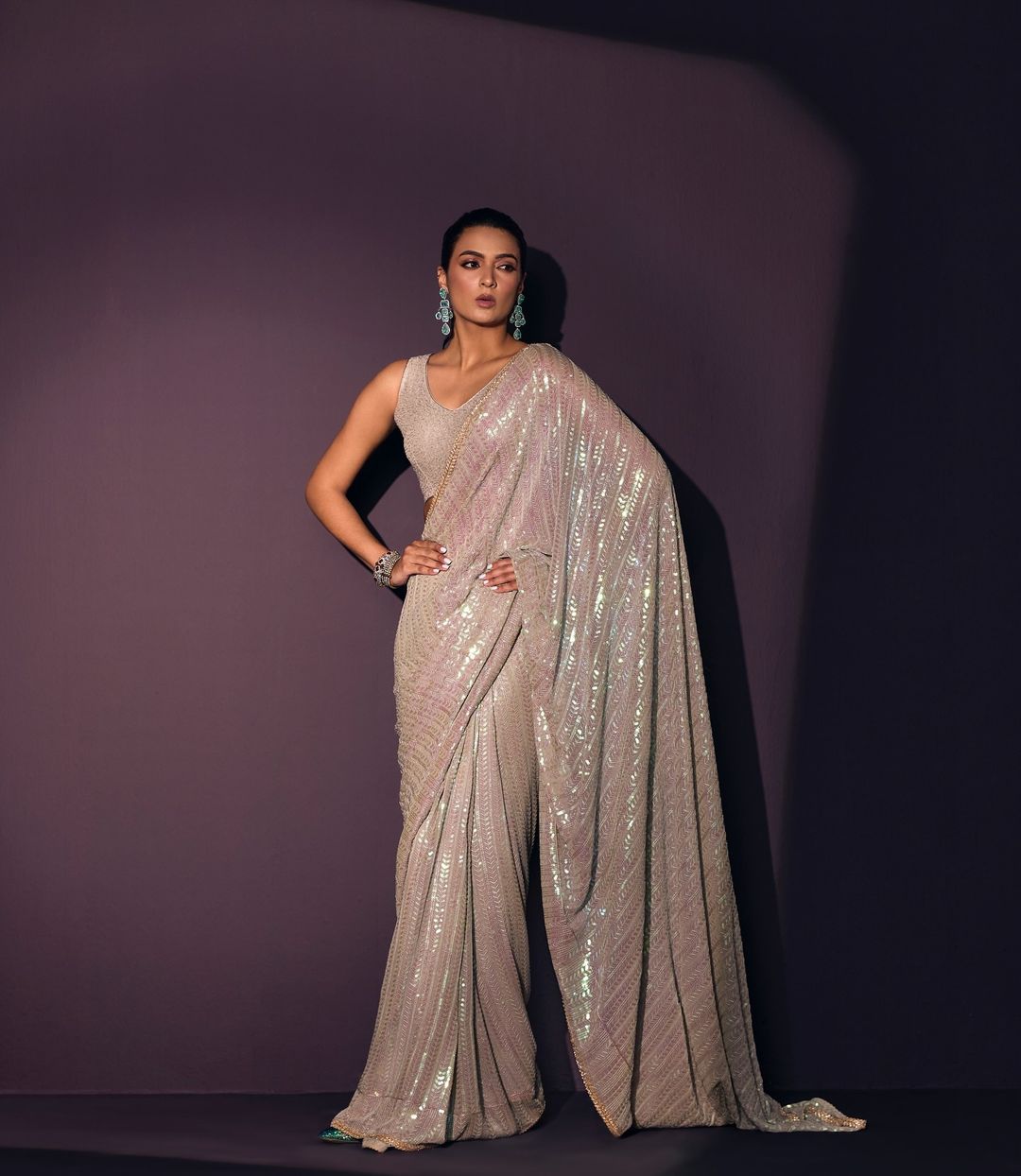 Product Image - Designer Bollywood Sequins Saree in Georgette Fabric - Perfect for Weddings & Festive Wear